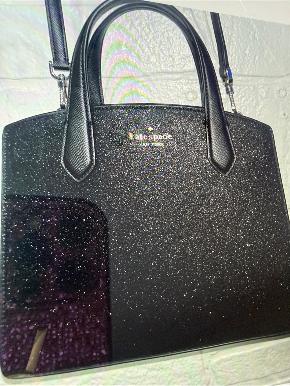 kate spade Black Glitter Satchel with Top Handles